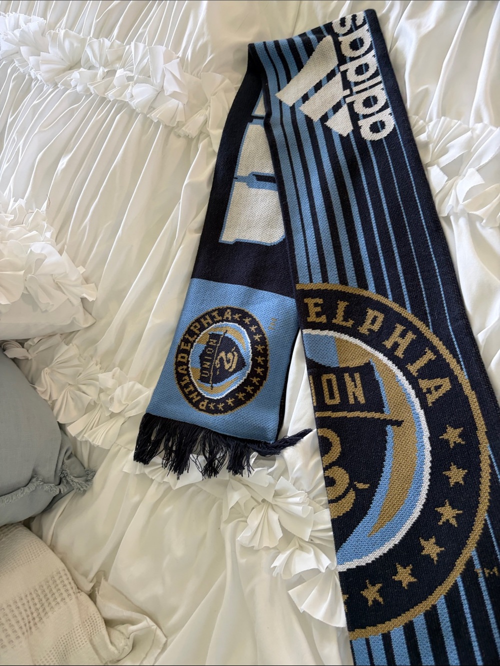 adidas Philadelphia Fan Scarf - Navy, Light Blue & Gold